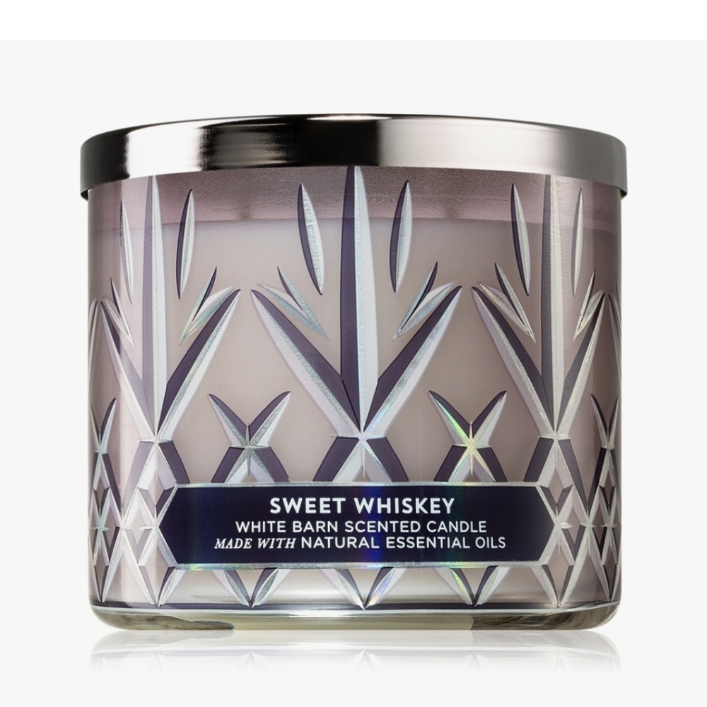 White Barn Sweet Whiskey Candle with Silver Lid 3 Wick